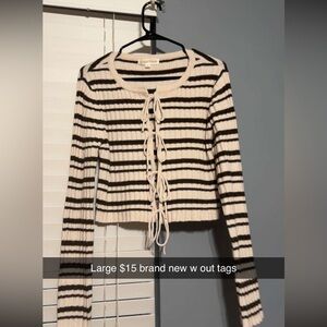 Striped Lace-Up Sweater